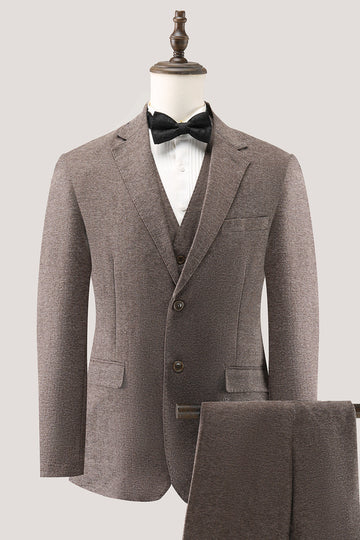 Solapa con muescas marrón 3 piezas botonadura sencilla Trajes de fiesta para hombre